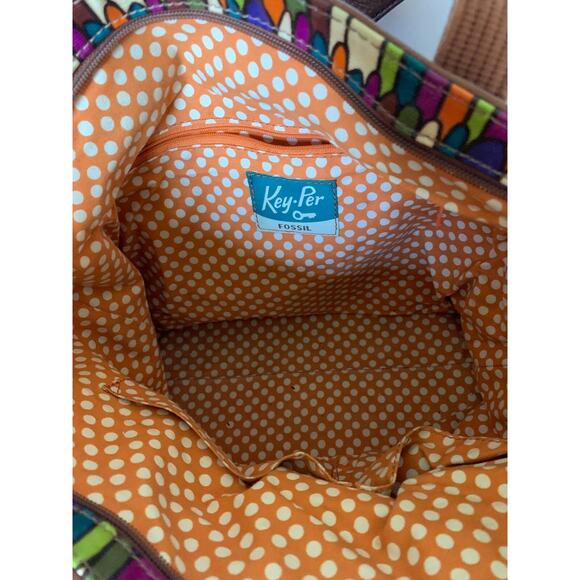 Fossil Genuine Leather Keyper Multi-Color FEATHER Tote Handbag Women's Purse - Picture 7 of 8